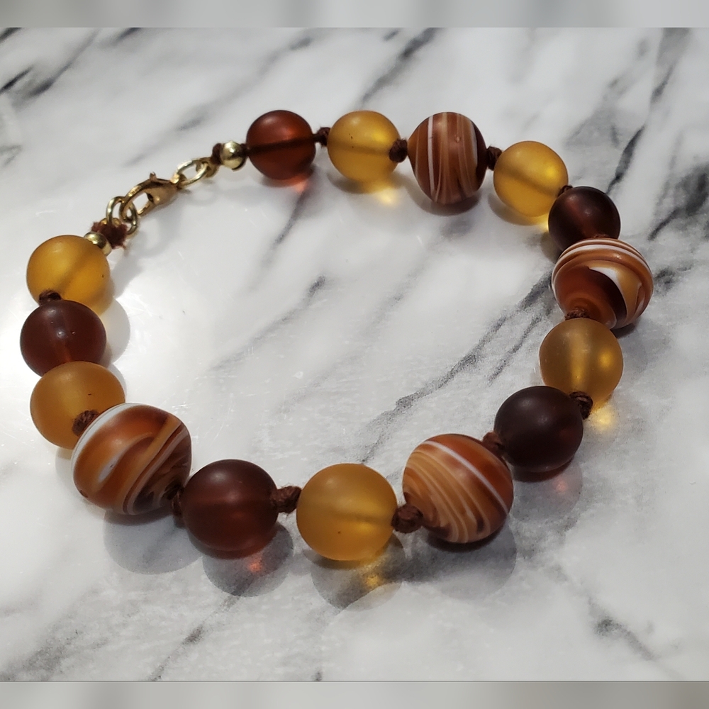 Vtg. Murano Glass Brown Beaded Bracelet